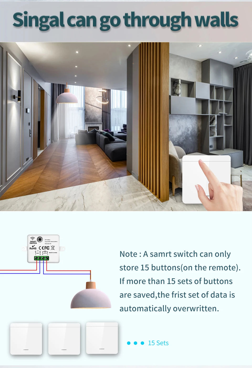 Wireless Light Switch 433MHz Remote Control 1/2/3Gang Interruptor Wall Smart Lighting Switch 10A 110V 220V For Lamp LED