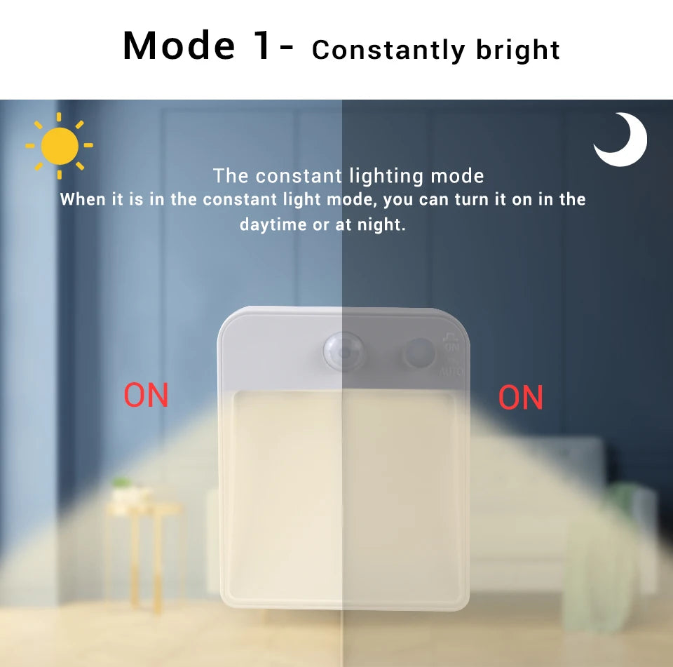 LED Night Light PIR Motion Sensor Night Lamp Wireless Detector AA Battery Powered Wall Lamp Auto On/Off Cabinet Stairs Lighting