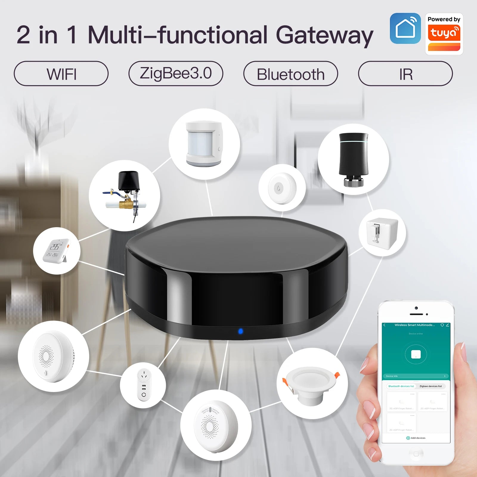 MOES Tuya Smart ZigBee Multi-mode Gateway Bluetooth Mesh Hub 38K IR Remote Controller 2in1 Voice Control For Alexa Google Home