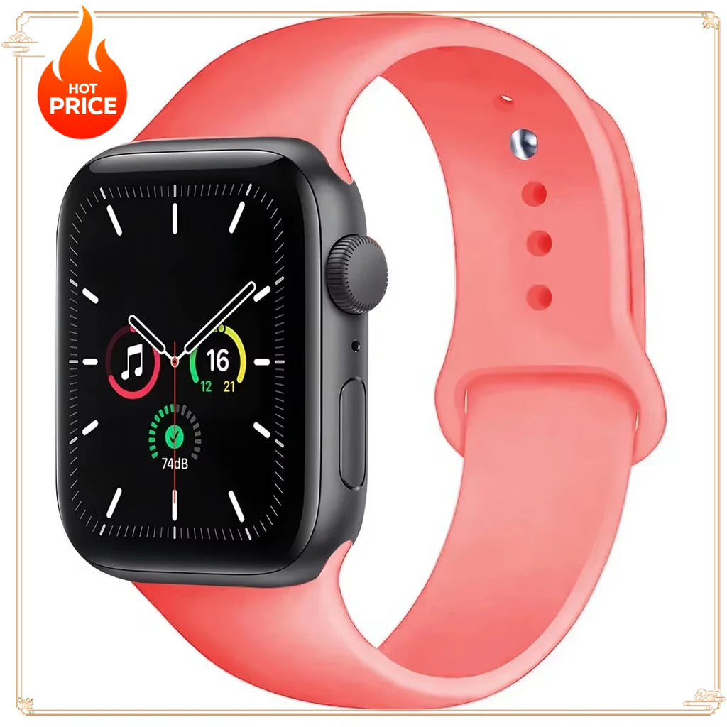 Original Silicone Strap for Apple Watch Band 38/40/41/42/44/45/46MM 49mm Bracelet for Iwatch Serie 10 9 7 4 5 6 8 SE Ultra 2 3