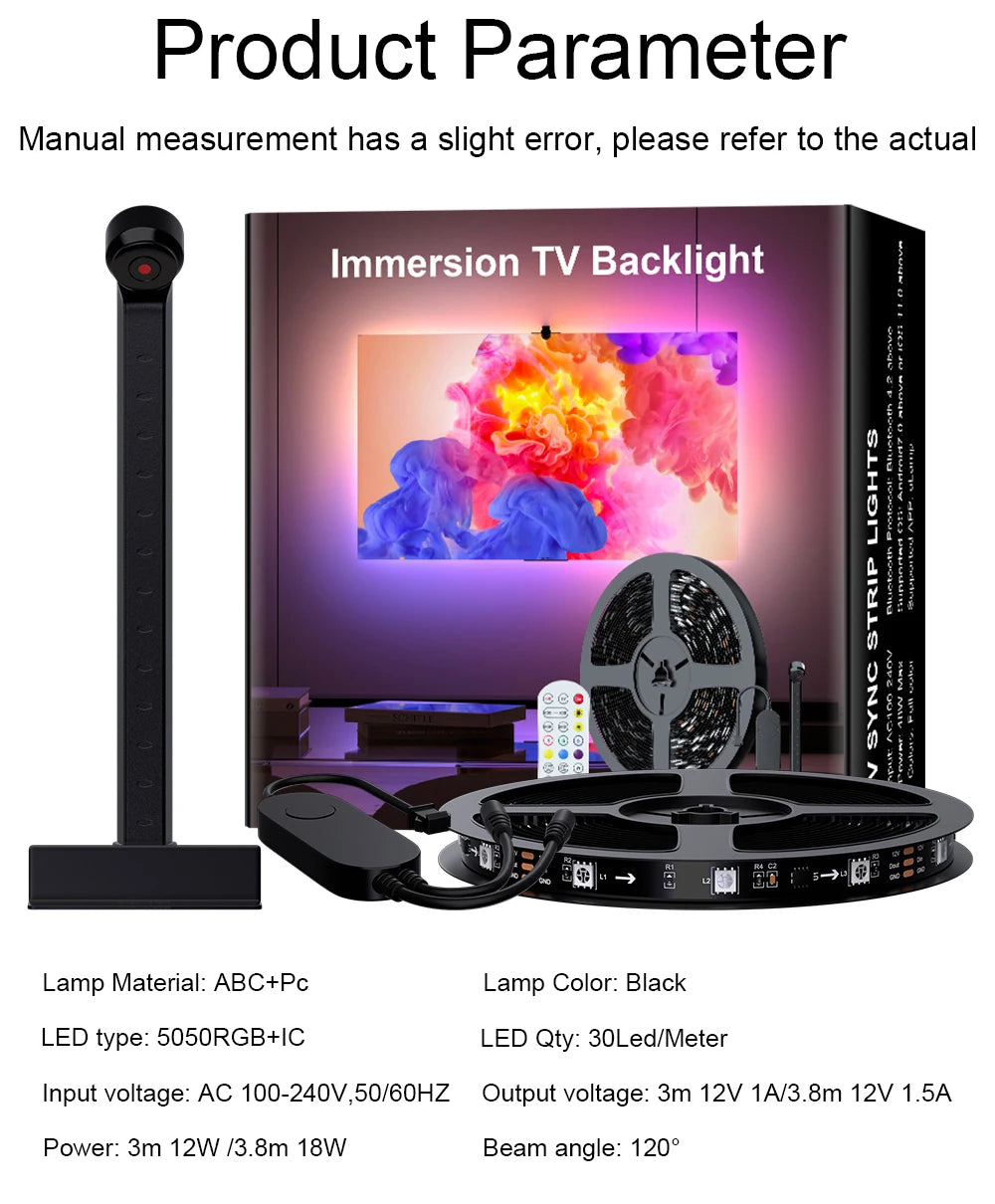 Immersion TV Backlights with Camera, Smart Ambient TV Strip Light RGB Synchronization Ambient Led Strip Light Lamp Camera Room