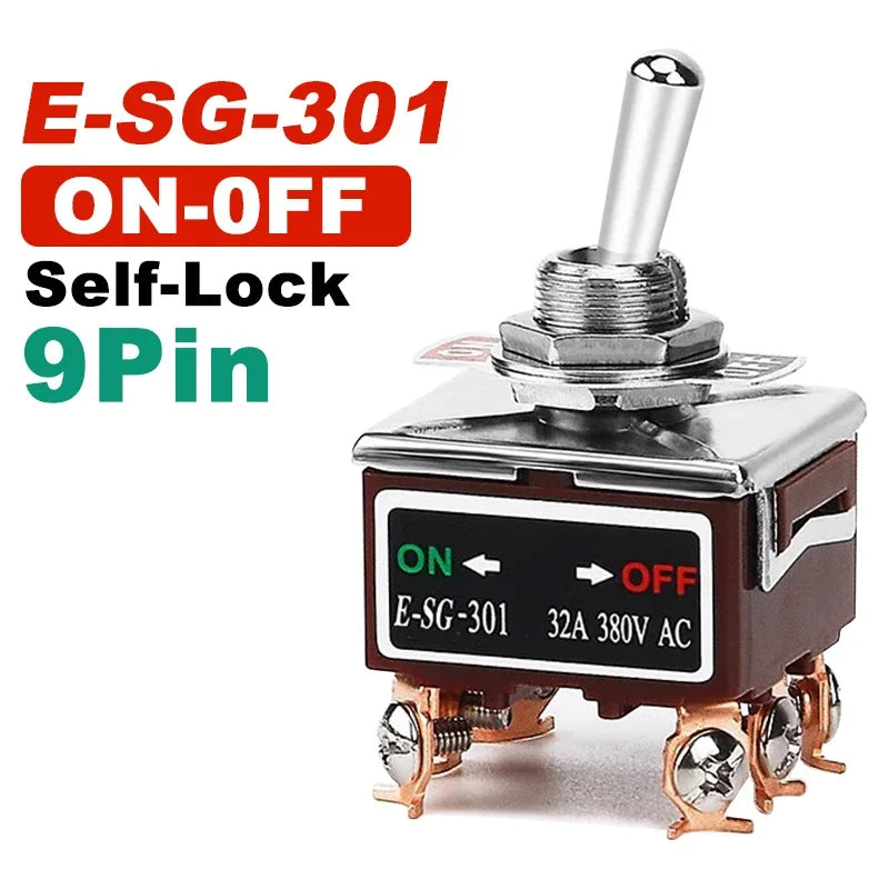 2/3/4/6/8/9/12Pin E-SG Toggle Switch 32A 250VAC Rocker Switch Self-Locking E-SG Power Switch with Brass Screw Foot Pin