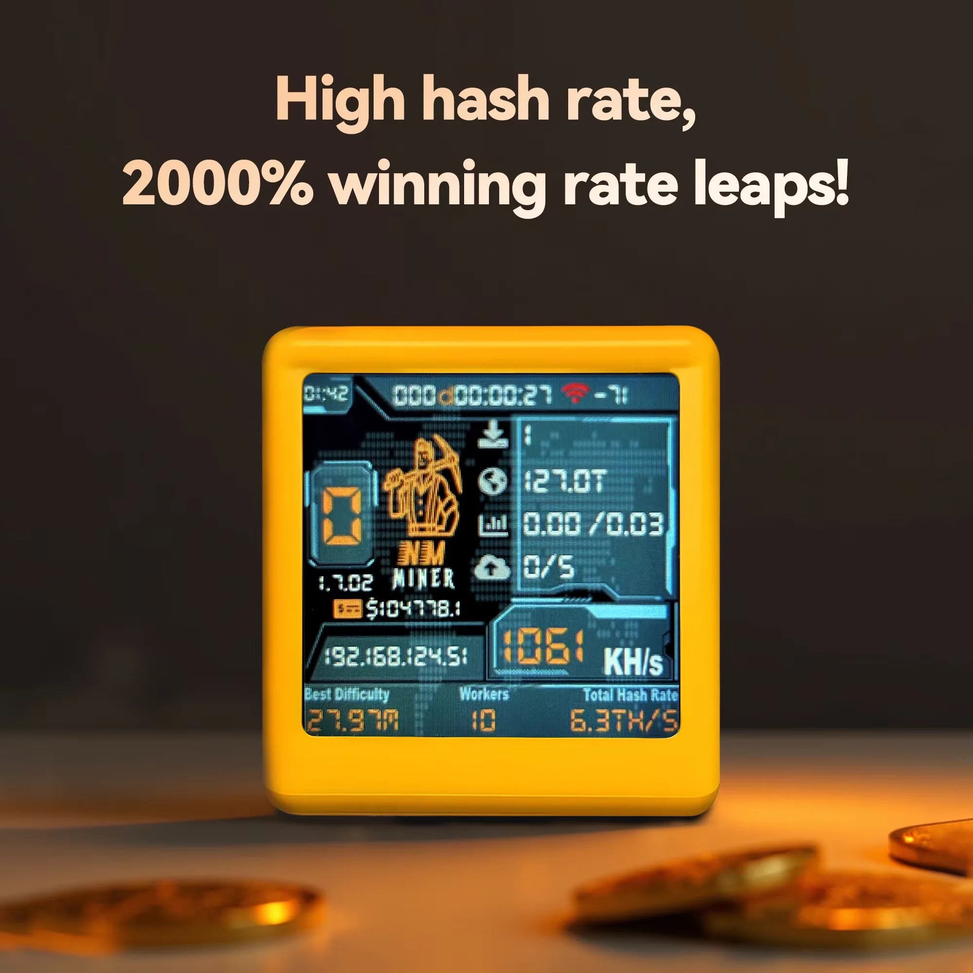 Lower Power Consumption BTC Solo Lottery Miner for computer nerd Smart TV Hashrate1060KH/s ESP32  gift home silent Desktop Clock