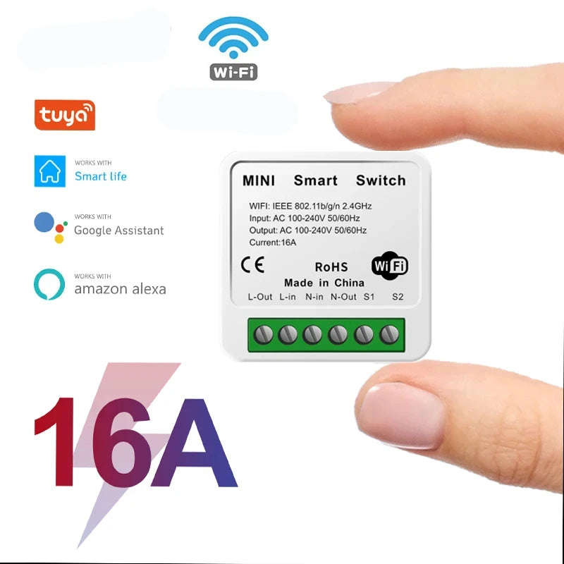 DIY WiFi Mini Smart Light Switch 16A Two Way Control Tuya/Smartlife APP Remote Control for Alexa Google Home Automation