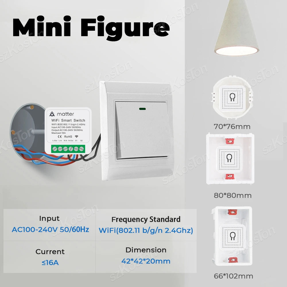 WiFi Matter Smart Switch Universal Breaker 16A Light Switch Smart Home Work with Homekit Alexa Google Assistant EWelink APP