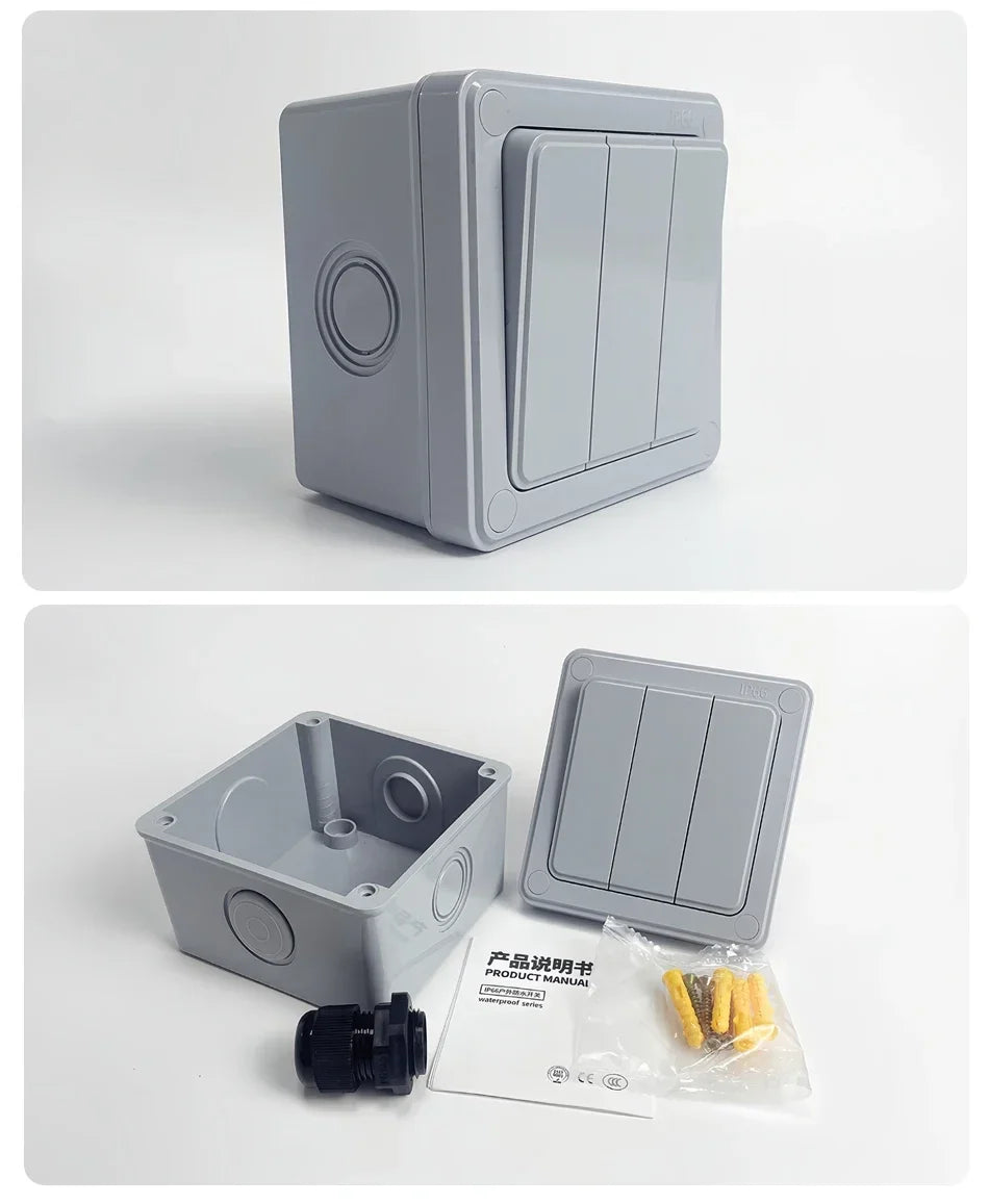 IP66 Rated Outdoor Wall Switch - 16A Weatherproof Push Button, 1/2/3 Gang for Home, Garden & Exterior Electrical Applications