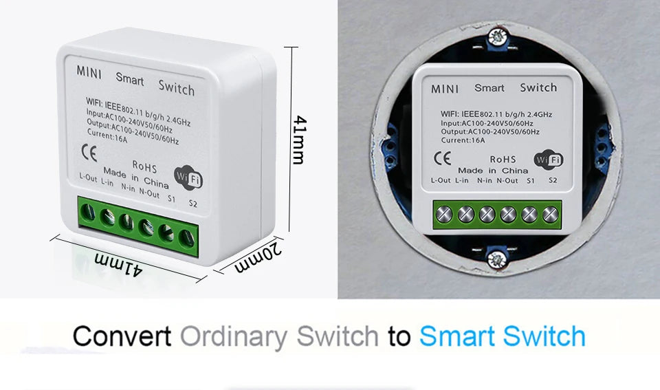 Tuya WiFi Smart Switch 16A 20A Relay Breaker Module 433Mhz 2-Way Control Smart Life App Works with Google Home Alexa