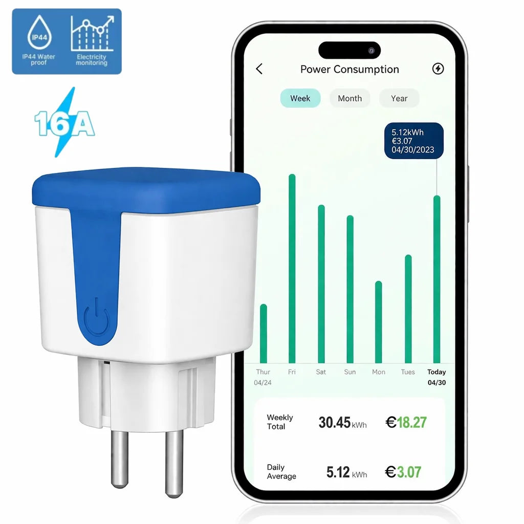WiFi EU Socket 16A Smart Outdoor Waterproof Electric Socket Smart Plug With Electricity Metering Alexa Google Home Vesync App