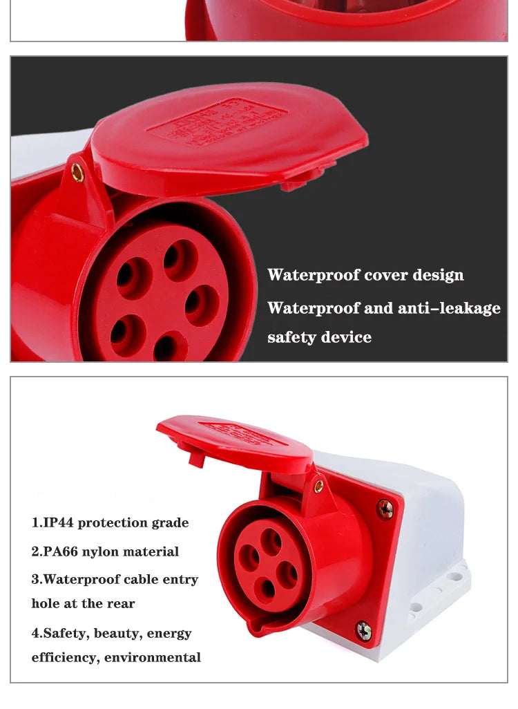 IP44 Industrial Plug and Socket Waterproof Connector 3PIN 4PIN 5PIN 16A/32A  Waterproof Electrical Connection Wall Mount Socket