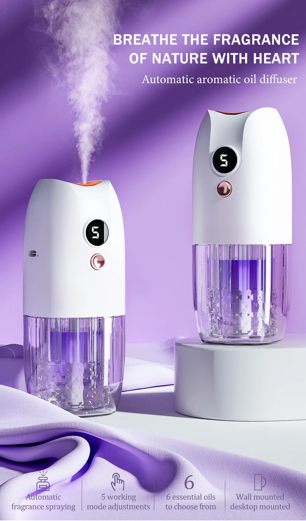 Multi-functional rechargeable portable aroma diffuser essential oil diffuser timer air freshener car home living room bathroom