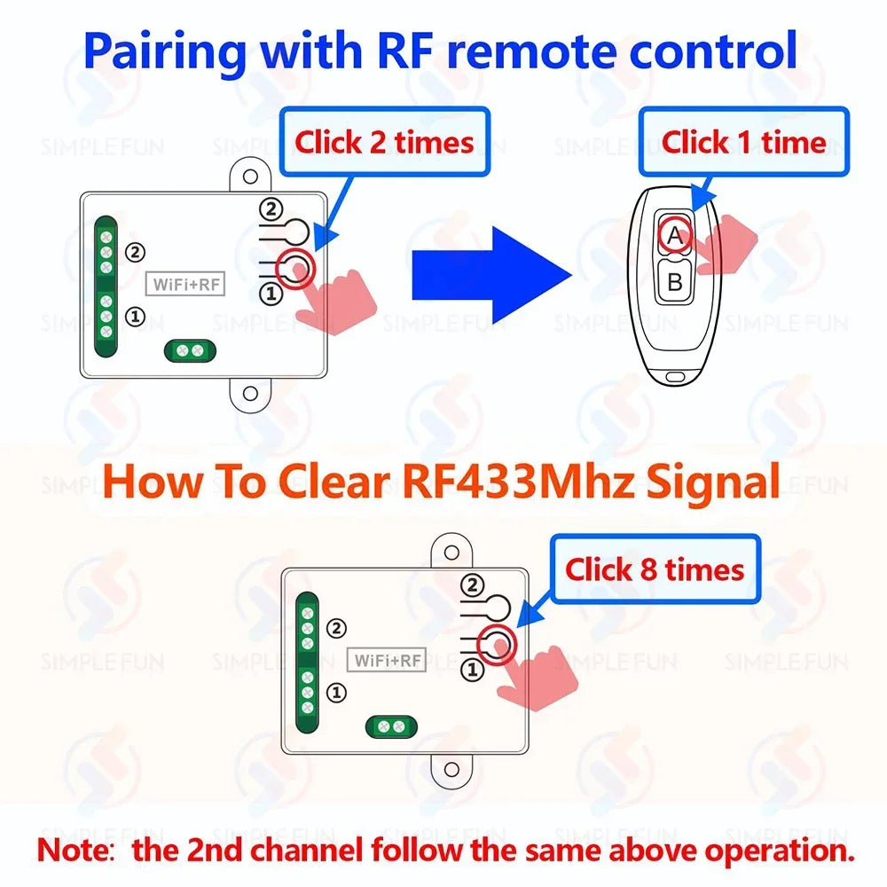 Tuya WiFi RF433mhz Motor Remote Control Switch 2 CH DC 12V 24V DIY Switch/Garage Door Opener/Motor,Work with Alexa Google Home