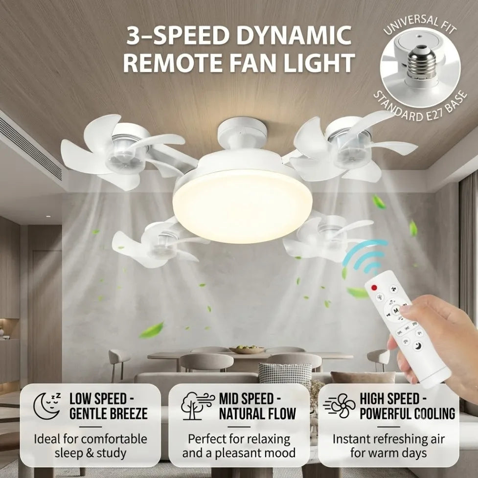 3/4 Heads Drone Style E27 Ceiling Fan Light 2-in-1 AC85-265V Three Colors LED Fan Lamp With Remote Control For Home Restaurant