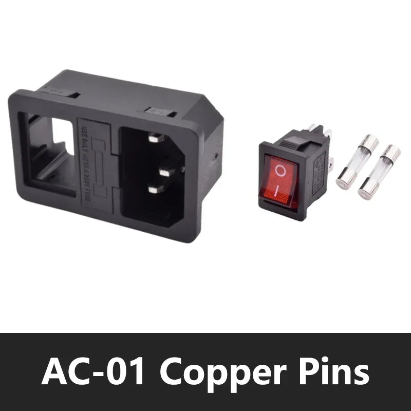 5/20Pcs Rocker Switch AC Power Socket Switch Plug Connector AC Socket with 10A Fuse Red LED Lamp