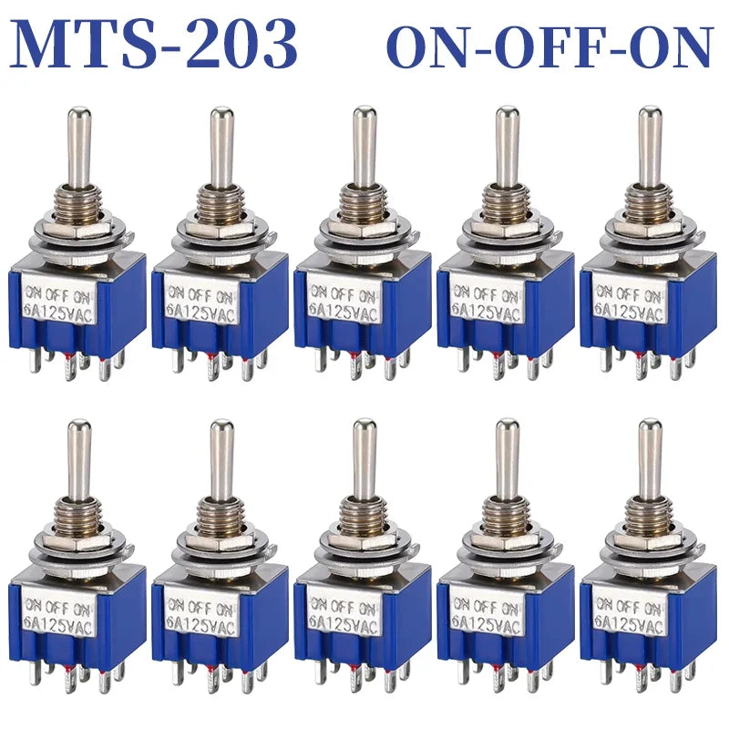 10pcs MTS-102 103 MTS-202 203 Toggle Switch 6A 125VAC on on SPDT 6mm Mini Switch DPDT on off on Waterproof Cap