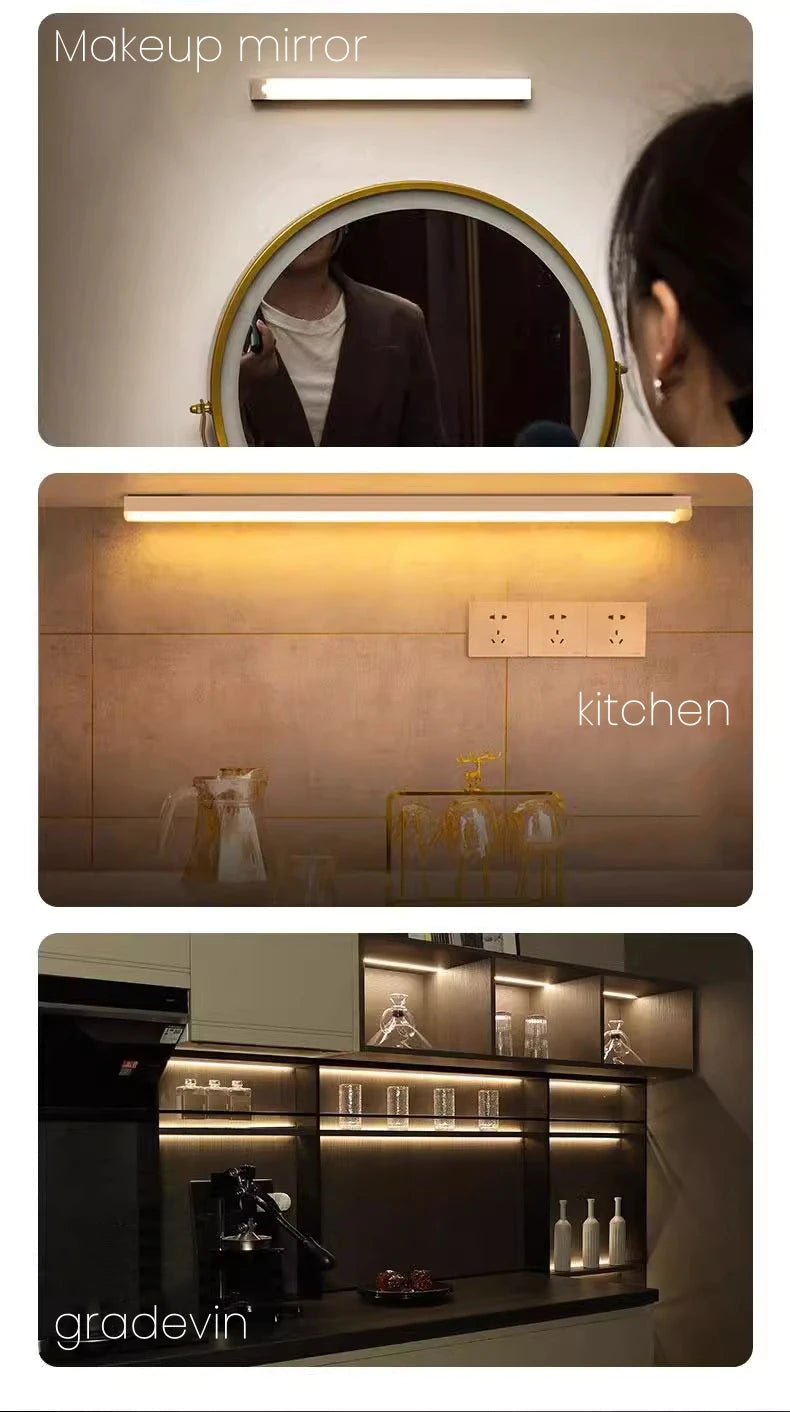 Motion Sensor  Bar  Light Type C Rechargeable Light  LED Magnetic attraction Night Light  for Kitchen Bedside Wardrobe bookcase