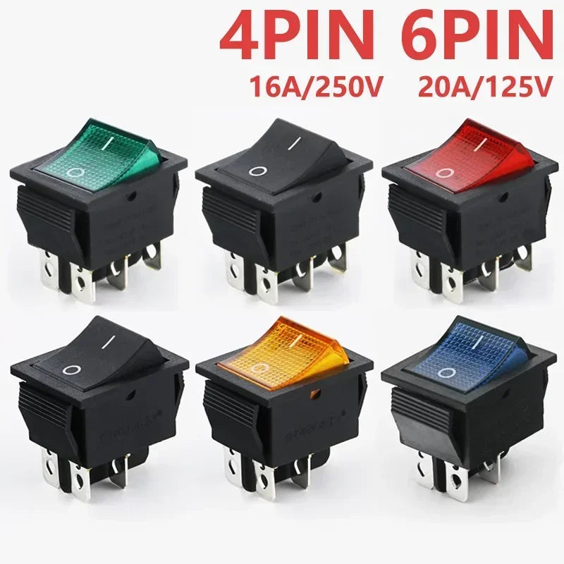 5/20Pcs KCD4 Snap-in Switch AC Power Switch ON OFF 16A 250V Rocker Switch 4/6Pin Toggle Switches with Led Light kcd4 25x31mm