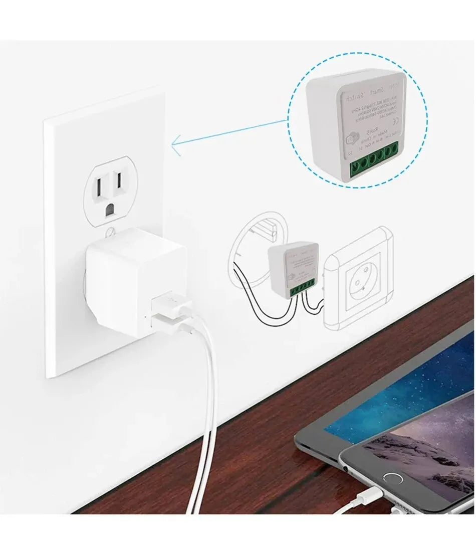 Work with Tuya Smart Life App Mini 16A WiFi Smart Switch, 2-Way Control Module for Smart Home Automation, Compatible with Alexa