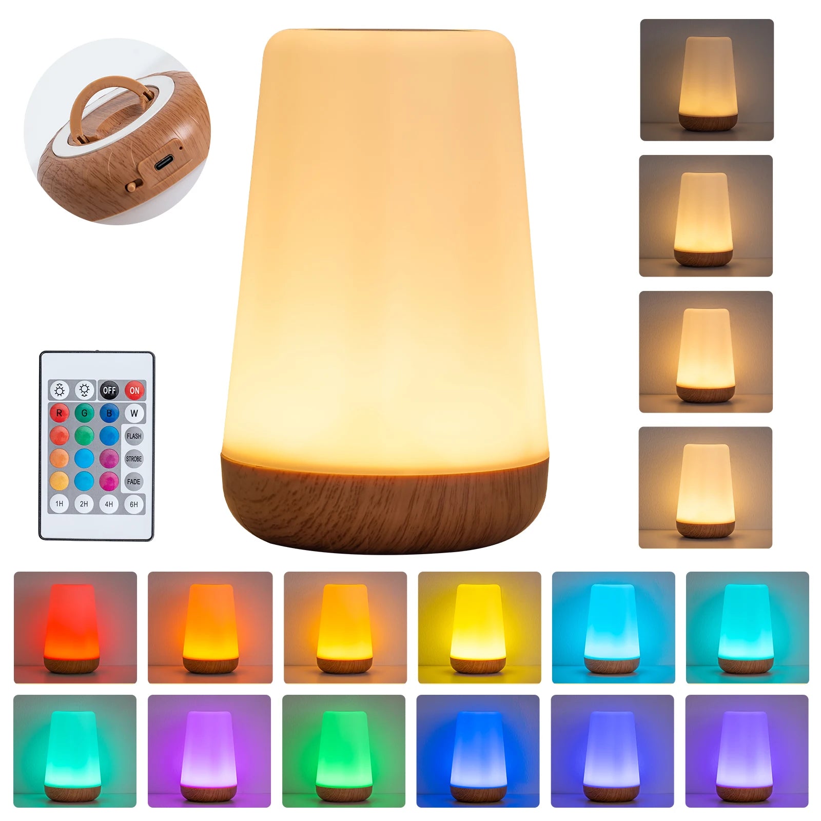 USB Touch Control LED Night Light 13 Colors Changing Dimmable Bedside Table Lamp with Remote for Bedroom Camping Reading Decor