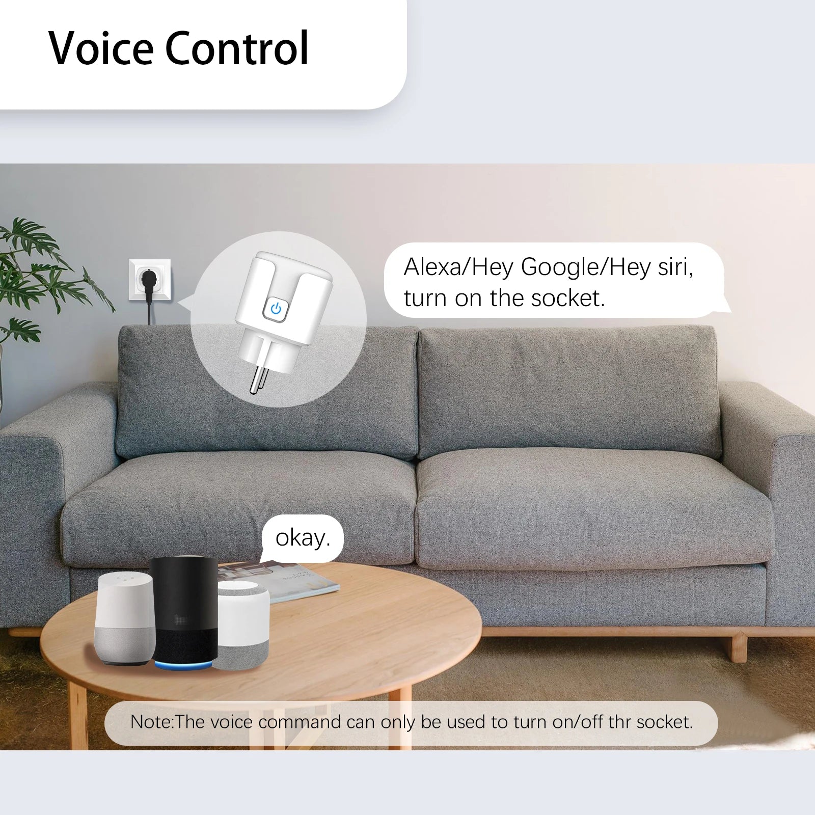 Tuya WiFi Smart Plug (European Standard), compatible with Alexa and Google Assistant, with energy consumption monitoring