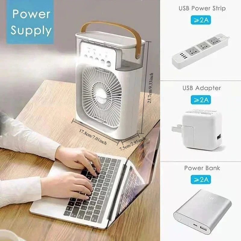 New 3 In 1 Mini Air Cooler LED Night Light Humidifier Portable Cooling Device Home Office Desktop Refreshing Household Appliance