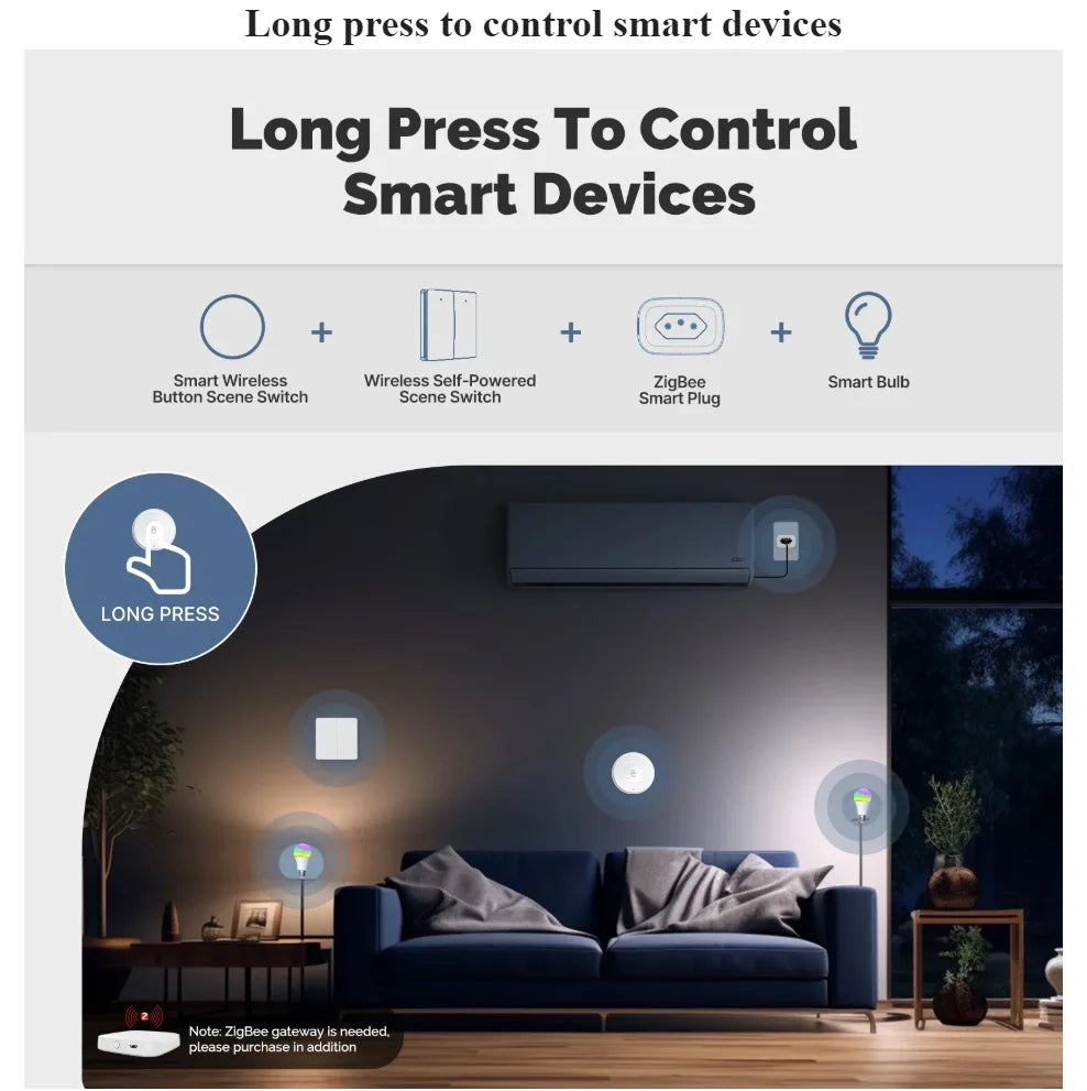 Smart Scene Switch Wireless Zigbee Tuya, Mini Remote Control for Smart Life, Create 3 Scenes, Perfect for Bedroom Kitchen