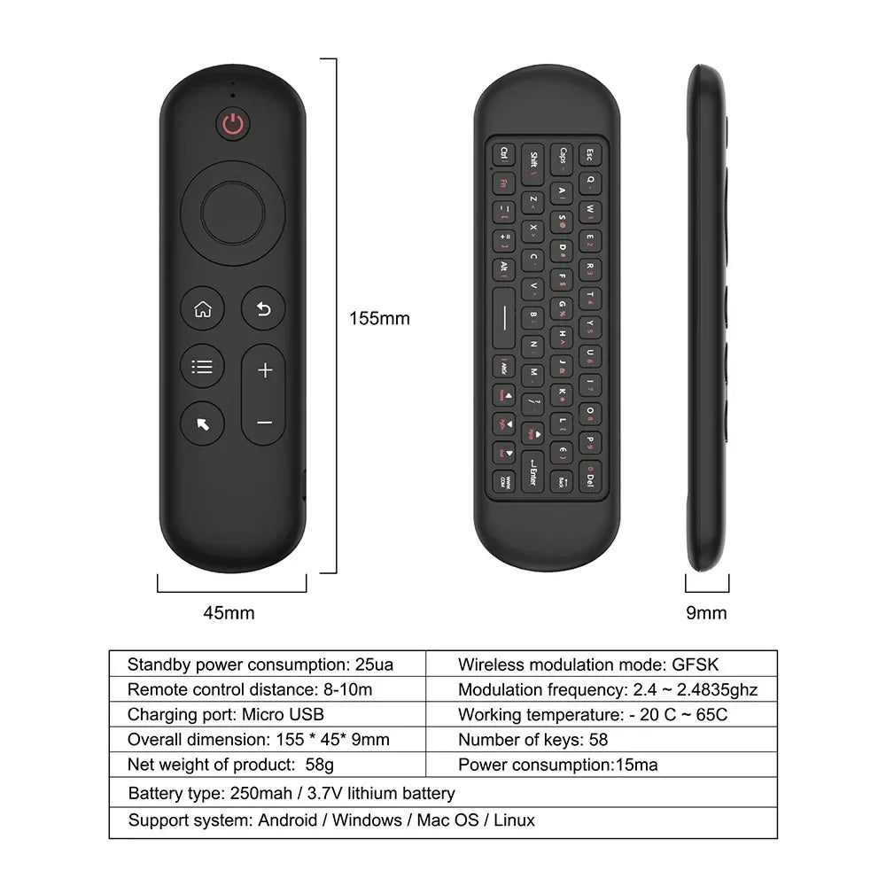 Remote Control Air Mouse Voice Gyroscope 7 Color Backlit Mini Keyboard Dual Mode 2.4G BT5.2 Wireless For Android Smart TV Box PC
