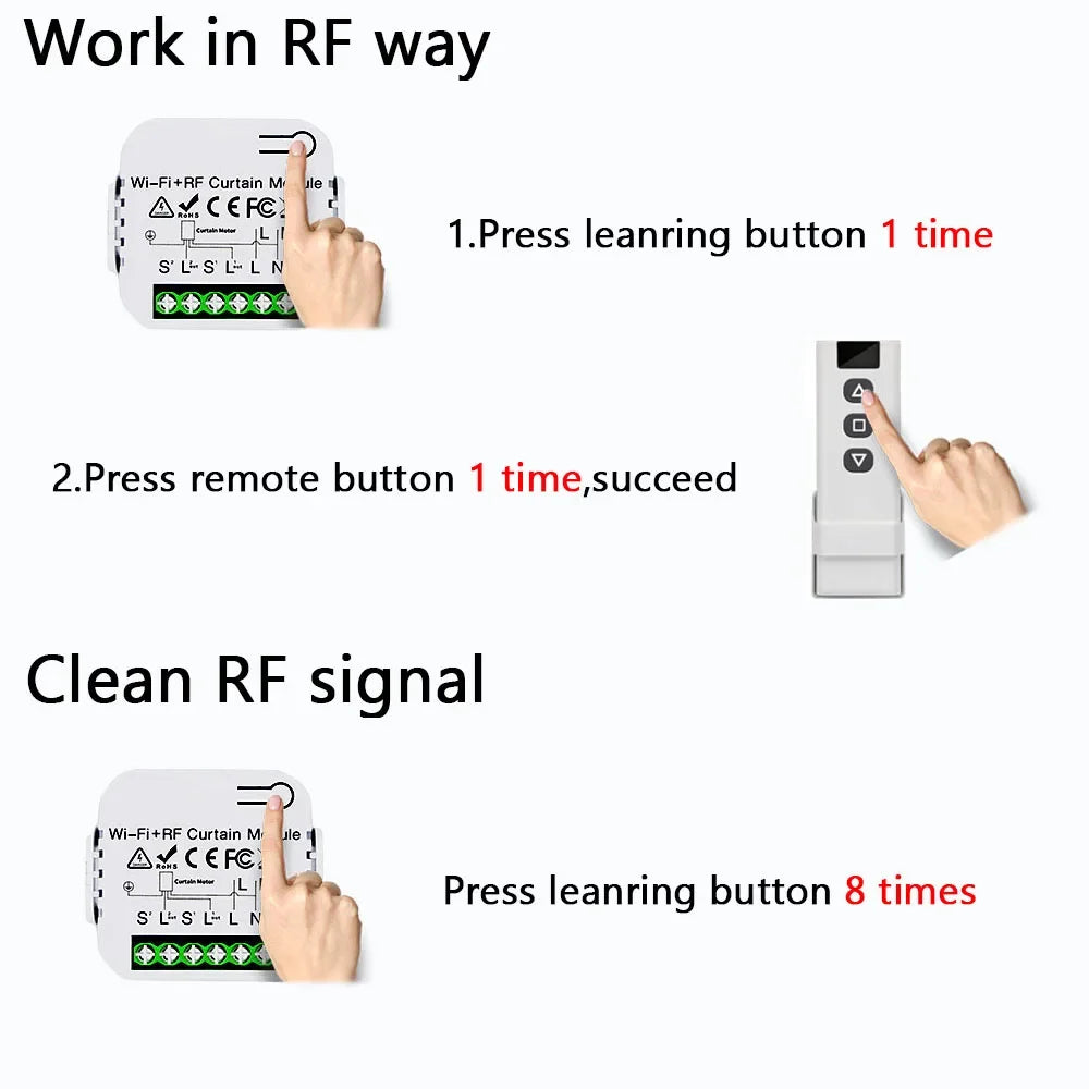 Wifi Smart Switch with RF 433Mhz Remote Tuya Smart Life Alexa Google App Voice Control Roller Blinds Shutters Projector Screen