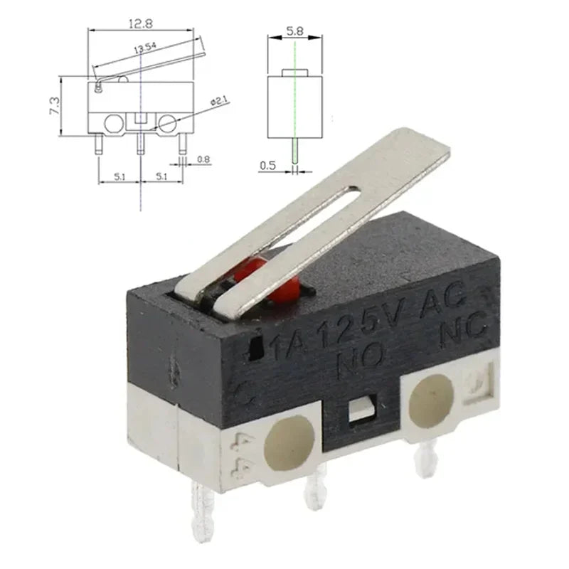 20PCS Mini Micro Limit Switch C NO NC 3 Pins PCB Terminals SPDT 1A 125V Roller Arc lever Snap Action Push Micro Mouse switches