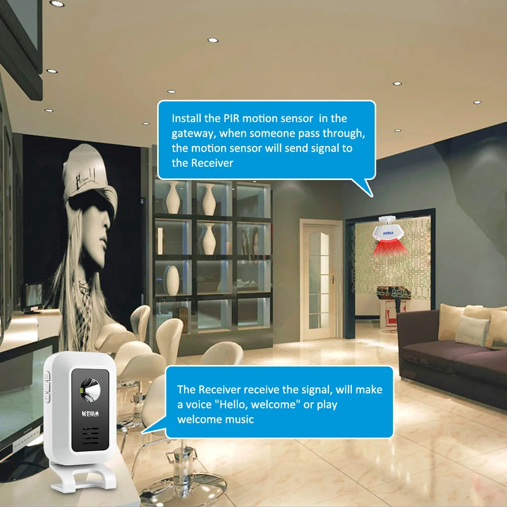 KERUI Wireless Welcome Chime Bell Motion Sensor Detector Security Alarm 32 Songs Doorbell Smart Home LED Night Light Store Shop