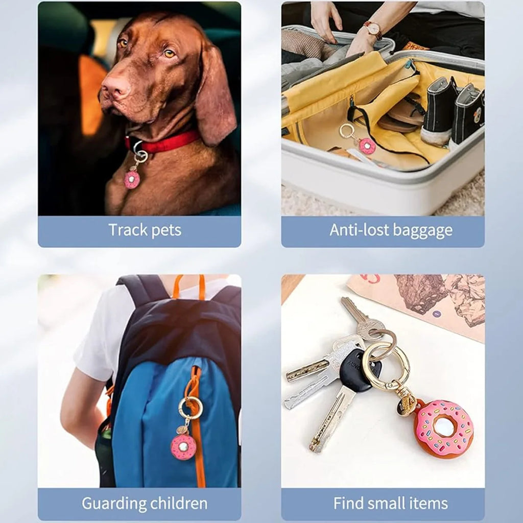 Silicone Case for Apple Air Tag Tracker Case Cartoon Donut Silicone Case for Apple Airtag Case Dog Collar GPS Finder Protective