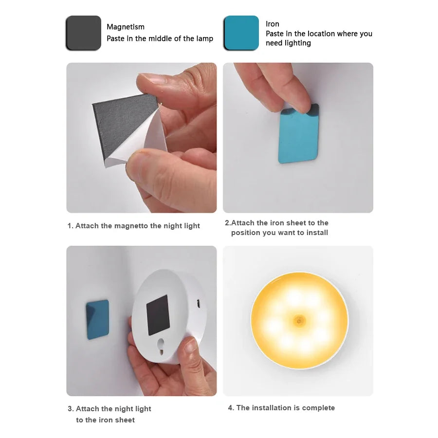LED Human Body Induction Night Light 8LEDs USB Charging Smart Sensor Lamp Bedside Bedroom Home Corridor Lighting Mini Wall Lamp