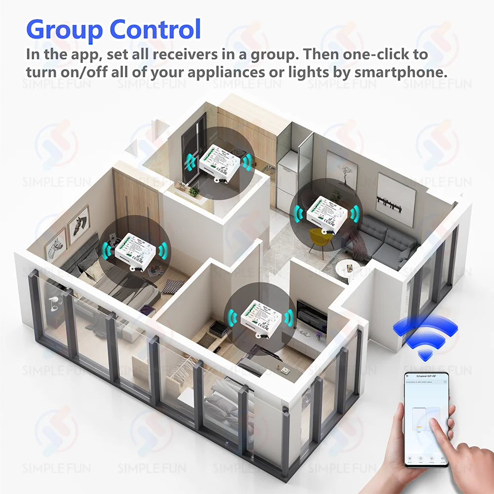 Tuya WiFi RF 433Mhz Smart Light Switch Motor Switch AC 110V 220V 230V 10A 2CH Support Alexa Google Home,for Lamp Garage Door