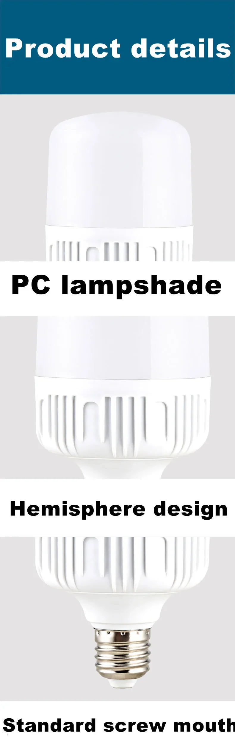 100W-5W  E27 Screw Base LED Bulb AC 220V, High Brightness Non-Flickering, Super Bright White Light with Good Heat Dissipation