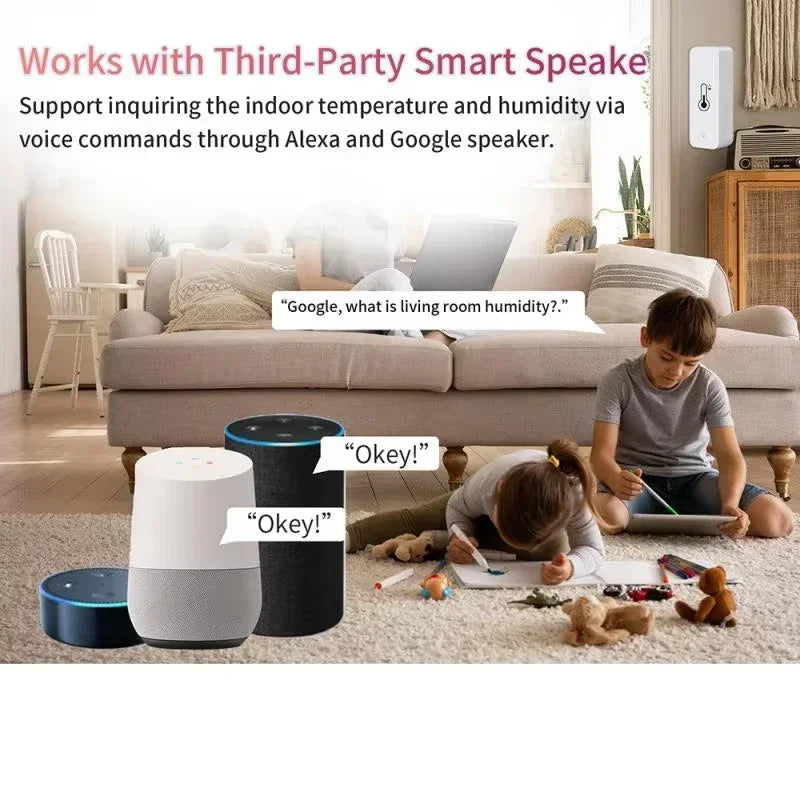 Zigbee 3.0 Temperature Humidity Sensor Thermometer Hygrometer APP Remote Alarm Via Zigbee2mqtt Alexa Google Assistant