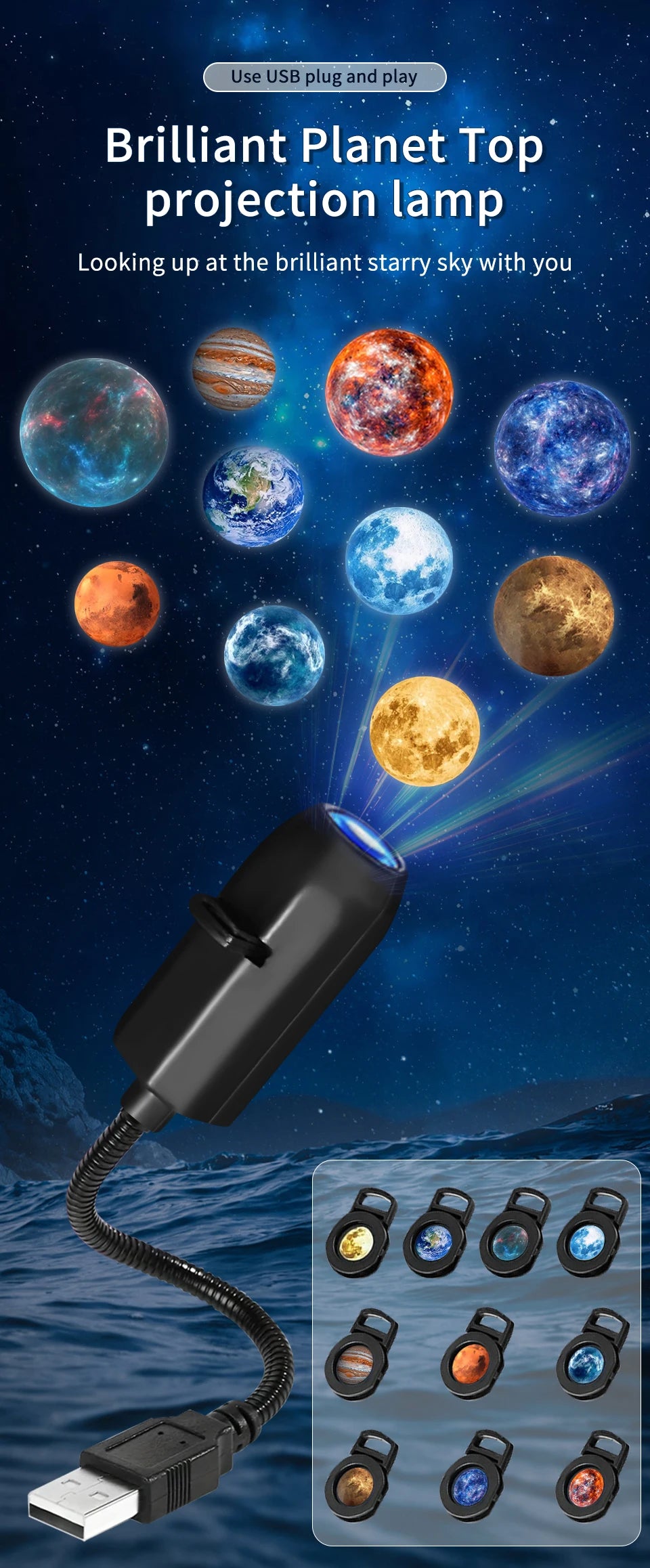 5V USB Direct Insertion Projection Light Planet/Halloween Theme Replacement Light Strip Indoor Ceiling Decorate Projection Light