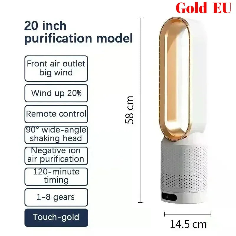 Smart Bladeless Fan with Remote Control 8 Gear Wind Speed Intelligent Timing 90° Oscillating Quiet Cooling Fan for Home Office