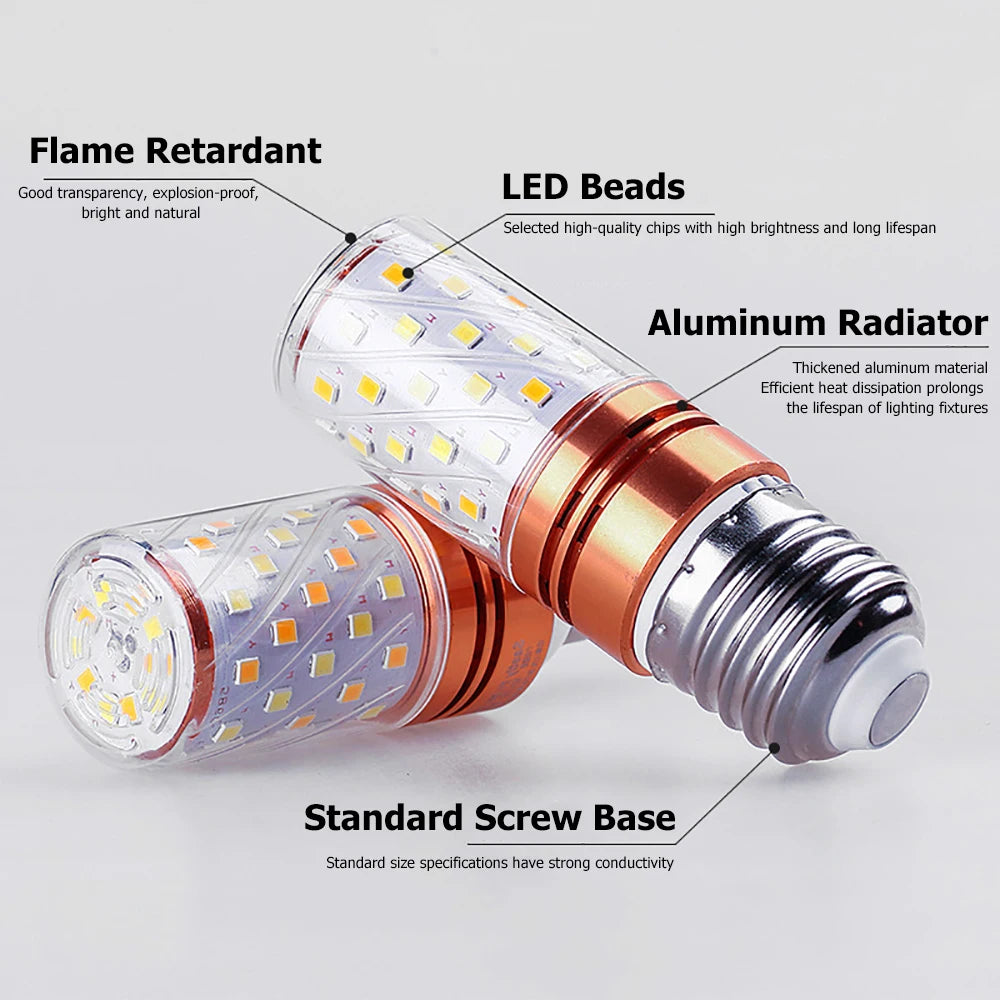 10PCS/Set E27 E14 LED Light 12W 16W 20W Super Bright Lamp Tricolor Changeable Corn Bulb 110V 220V for Home 360Degree Lighting