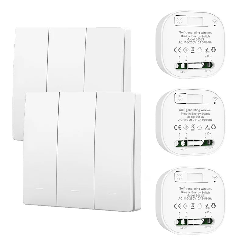 Battery Free RF433 Household Wireless Wall Switch Wiring Free Self Generating Kinetic Energy Panel Waterproof Lighting Switches