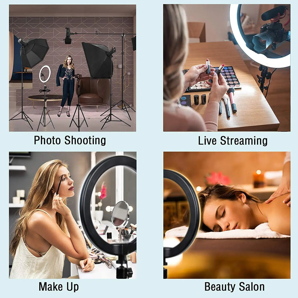 LED Ring Light Photography Adjustable Lighting Phone Ringlight With 20cm Tripod Stand USB Round Fill Lamp For Phone Video Live