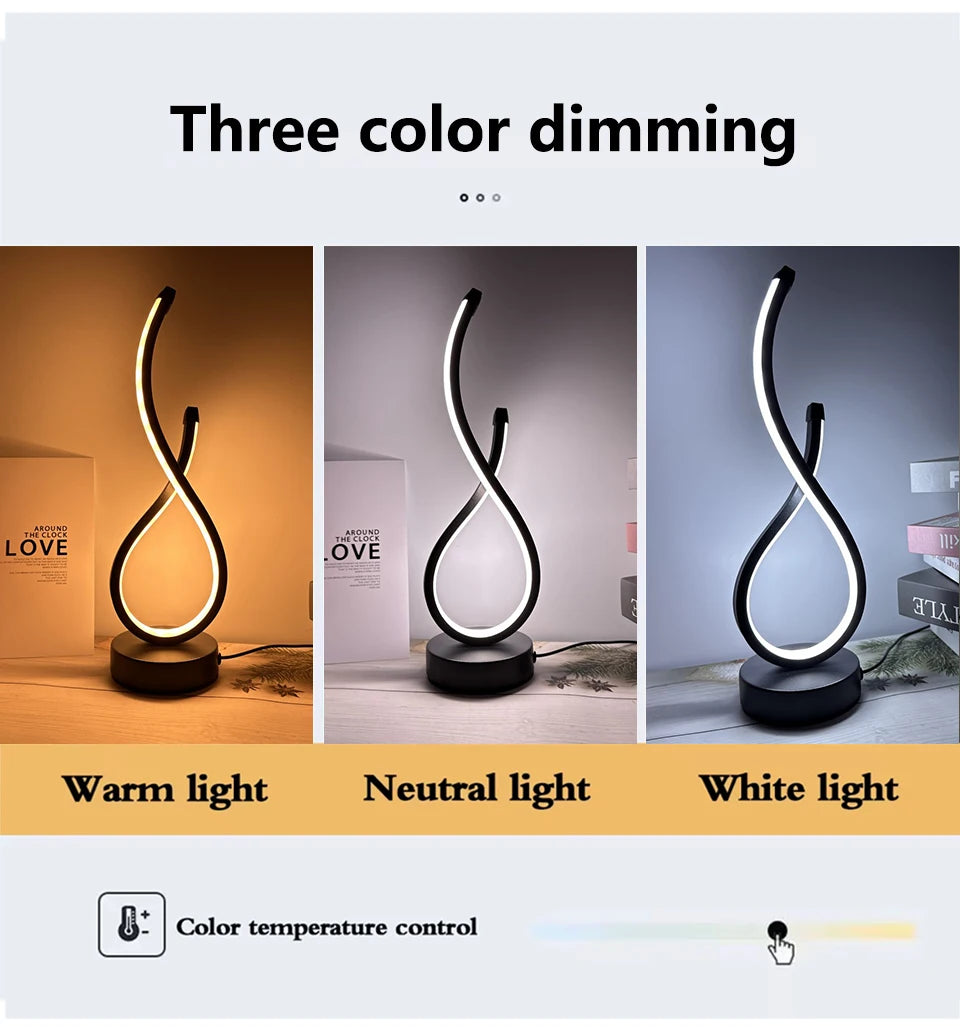 LED Night Table Lamp Modern Spiral Dimmable Bedside Bedroom Lamps Nightstand Desk Lamp Night Light for Living Room Home Office
