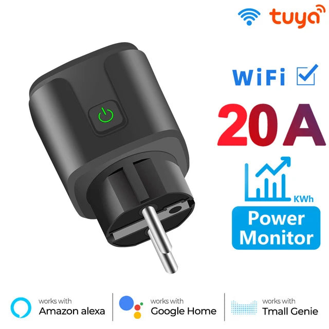 Tuya WiFi Smart Plug 16A/20A EU Smart Socket With Power Monitoring Timing Function Smart Life APP Voice Control Via Alexa Google