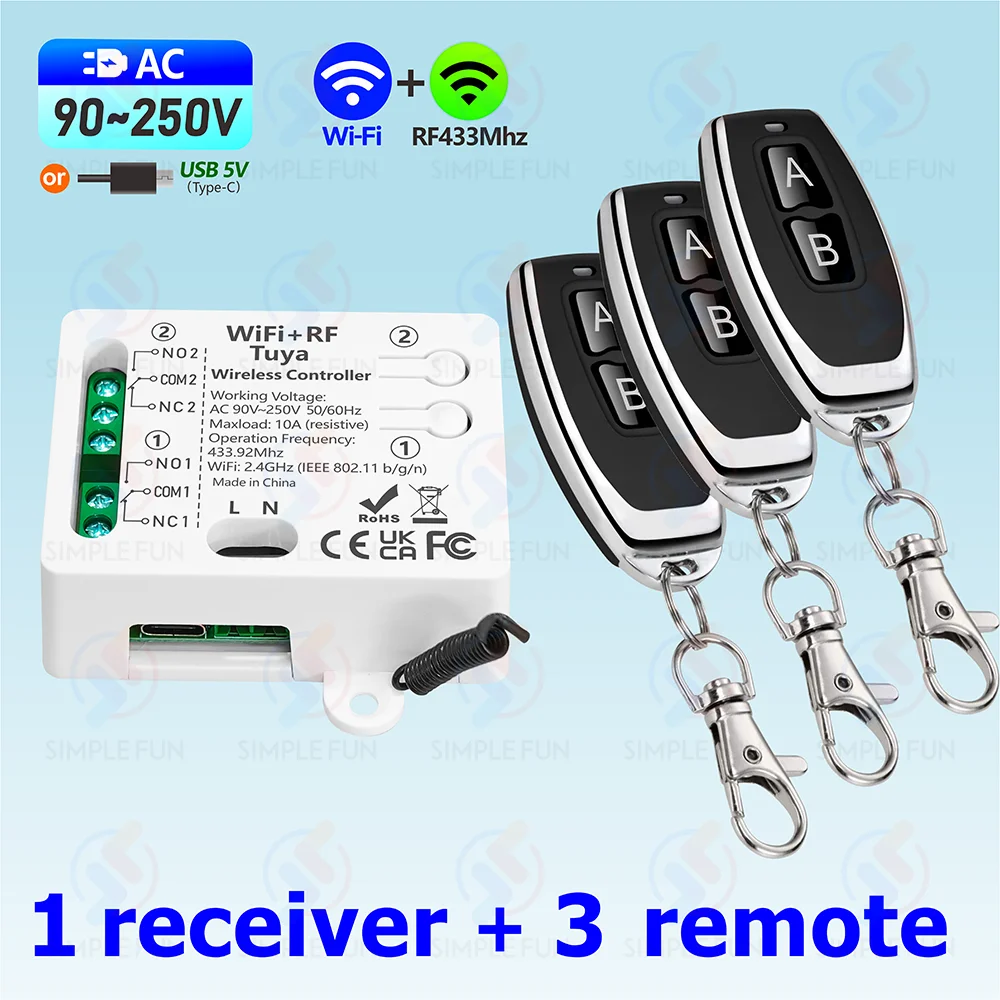 Tuya WiFi RF 433Mhz Smart Light Switch Motor Switch AC 110V 220V 230V 10A 2CH Support Alexa Google Home,for Lamp Garage Door