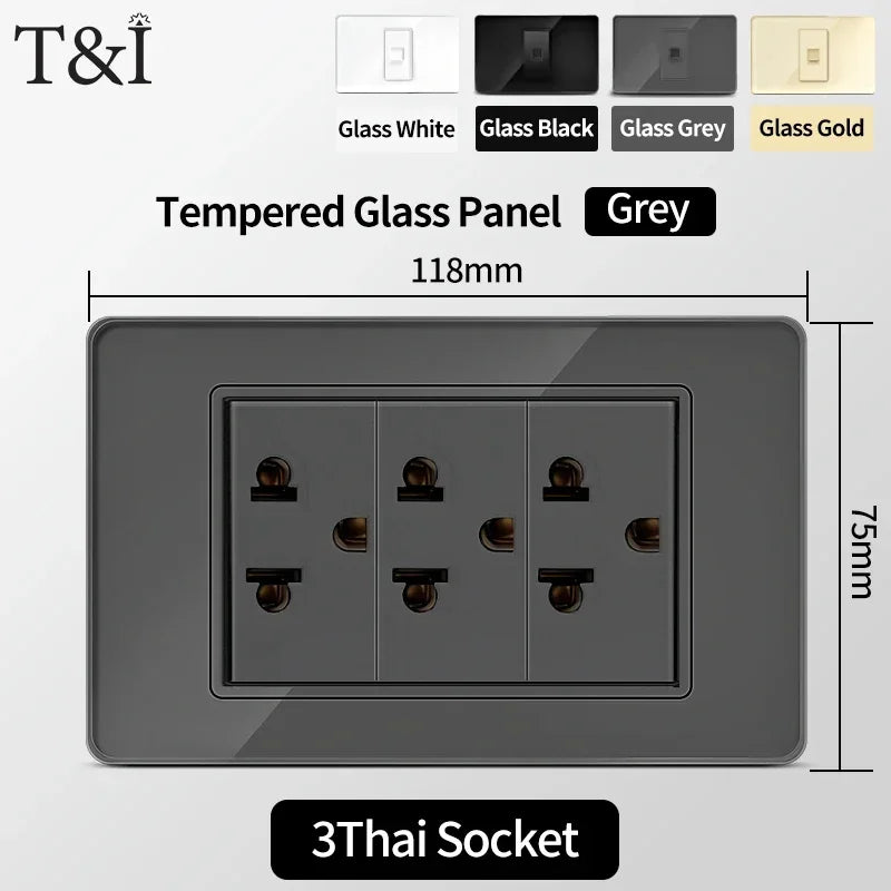 US MexicoSeries Tempered Glass Panel Plate Power Wall Socket USB Type-C Outlet Light Switch 2Way Control Home Office 110V