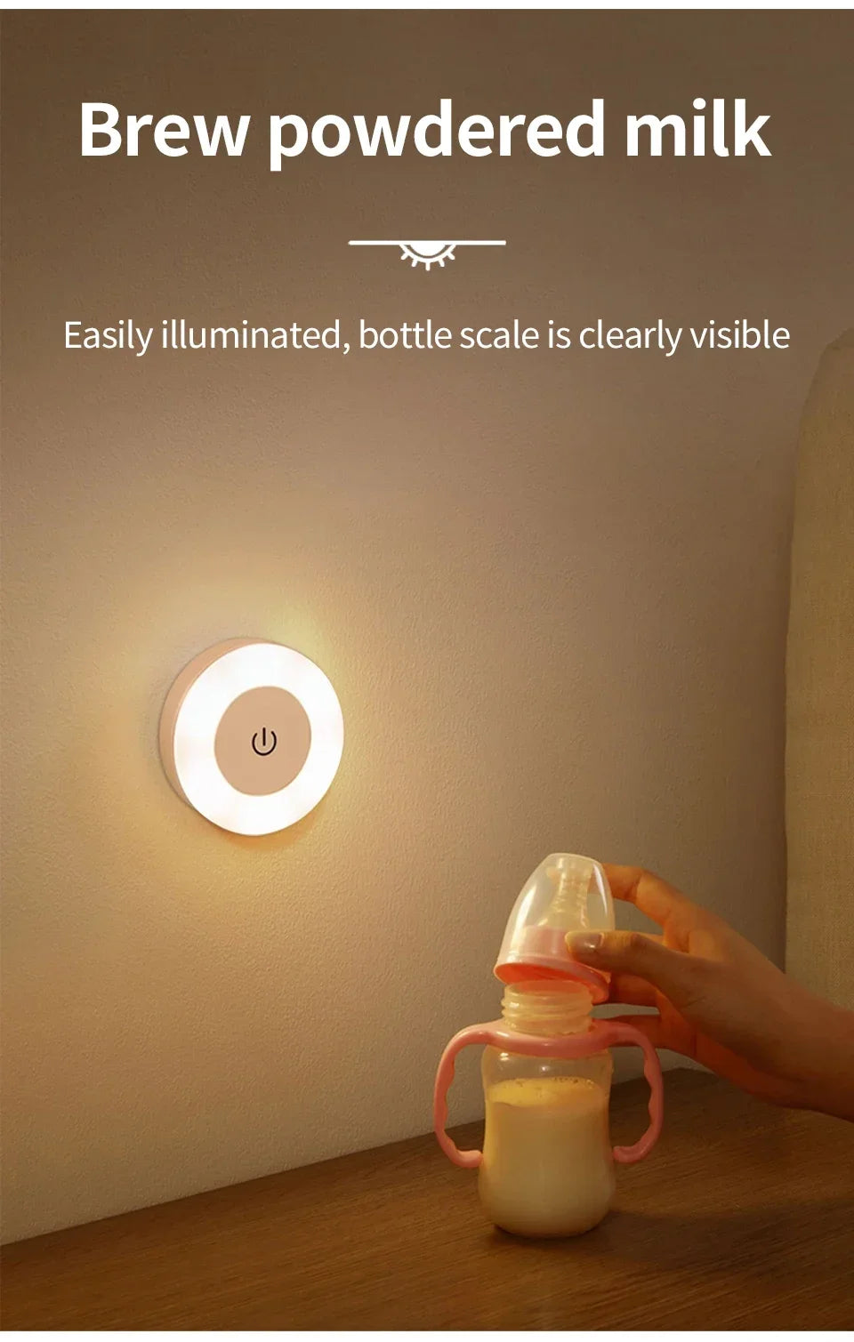 Round Led Wall Lamp Rechargeable Night Light with Touch Switch Dimmable Magnetic Book Light for Reading Bedroom Cabinet Closet