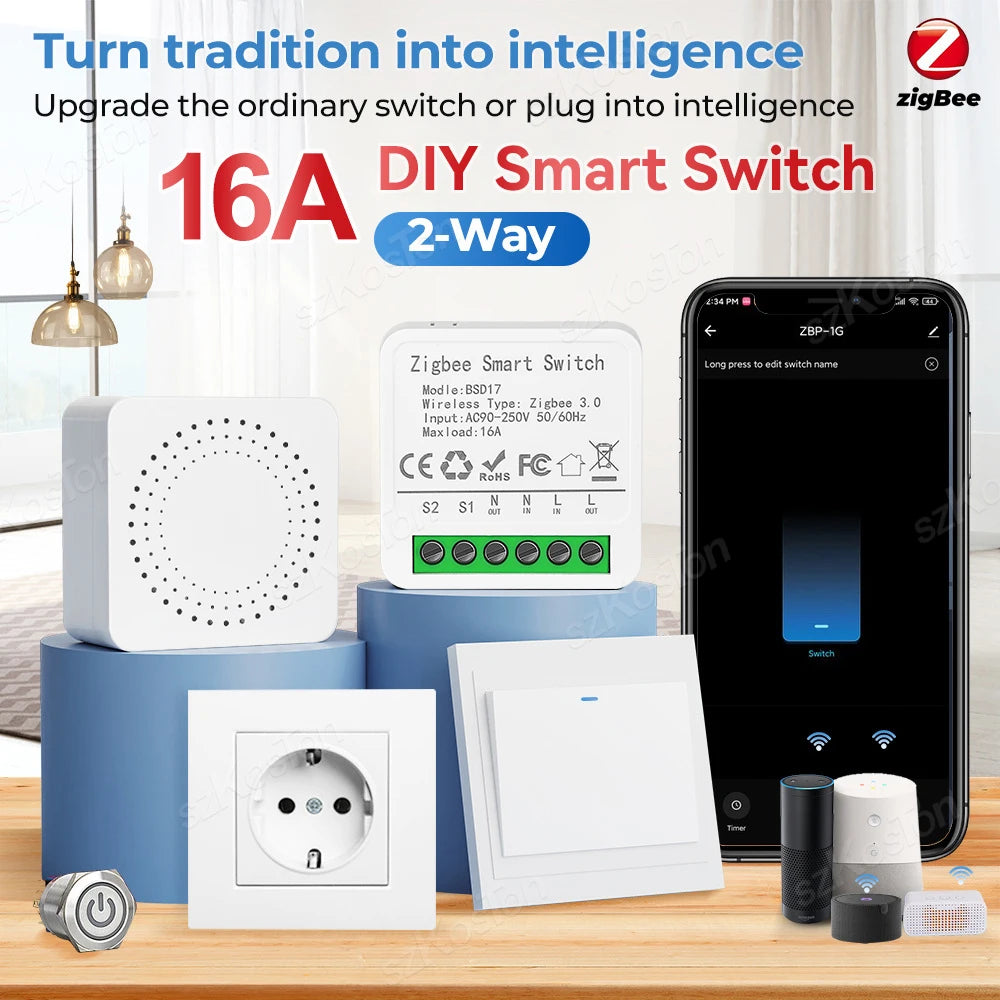 16A ZigBee Smart Switch Module eWeLink App DIY Smart Breaker Relay for SmartThings Alice Alexa Google Home Assistant Zigbee2MQTT