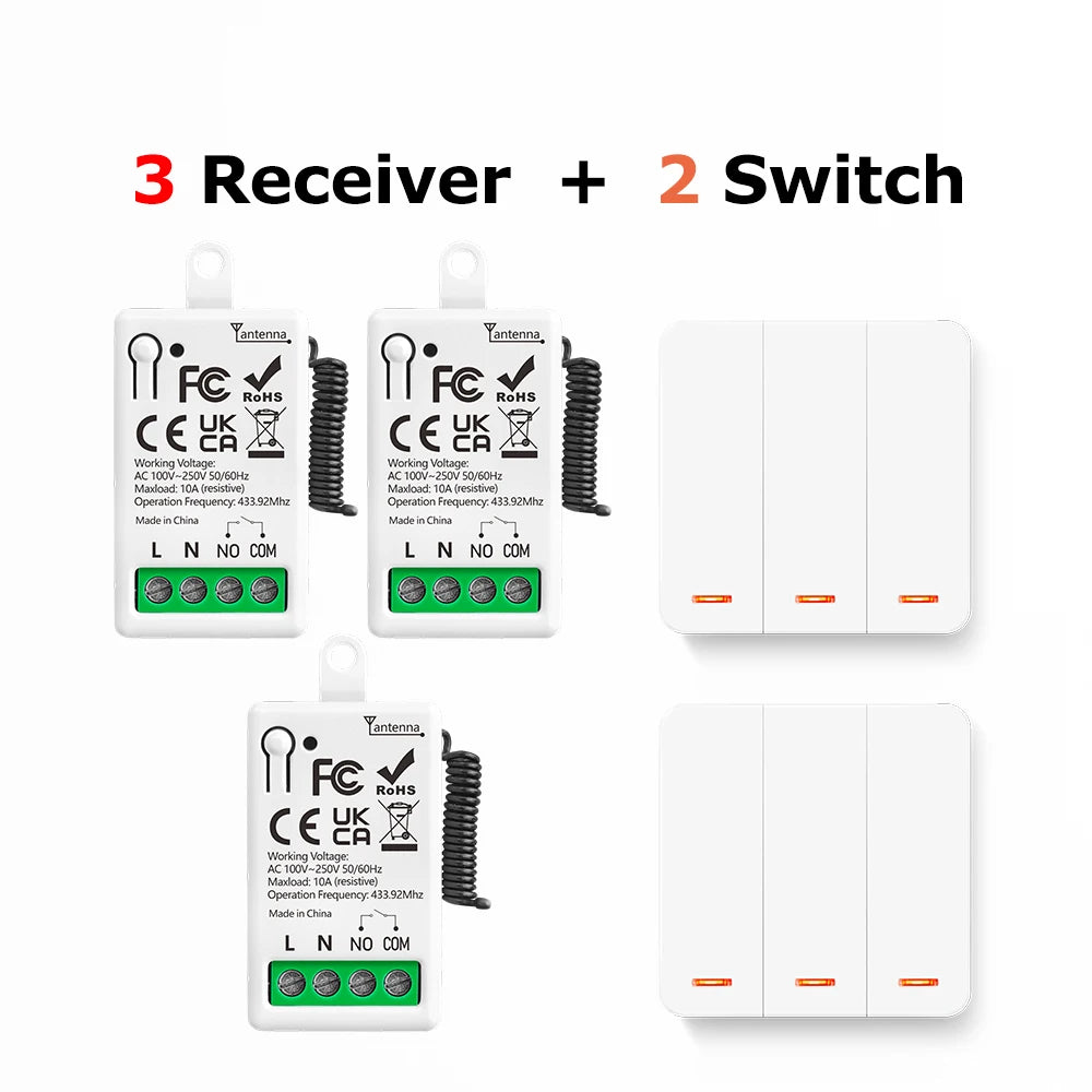 433MHz Smart Light Switch AC 110V 220V Receiver and 1/2/3Gang 86 Wireless Push Button Switch Transmit 50m for Home Improvement