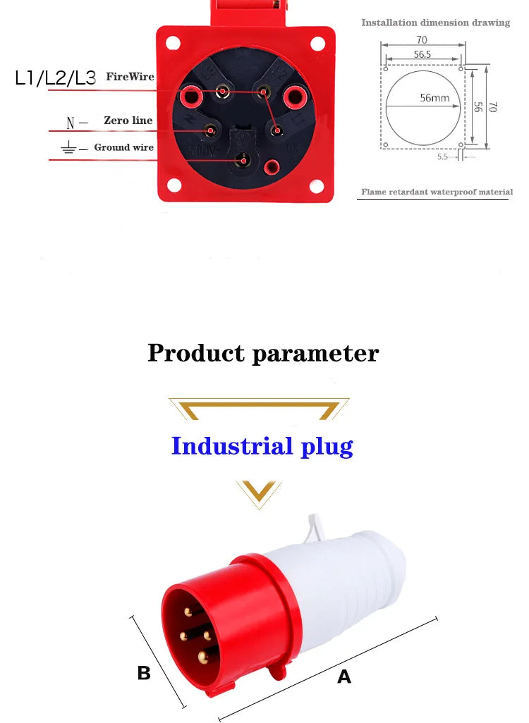 IP44 Industrial Plug and Socket Waterproof Connector 3PIN 4PIN 5PIN 16A/32A  Waterproof Electrical Connection Wall Mount Socket