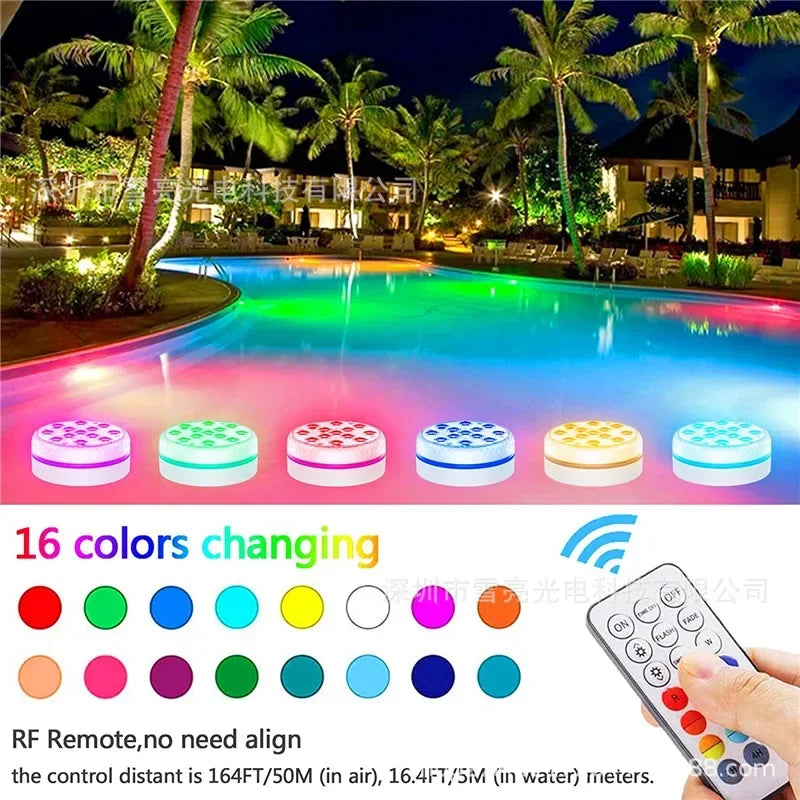 Updated IP68 RGB Submersible 13LED Underwater Light with Remote Control Underwater Pool Light Bright Lamp for Pond/Pool/Aquarium