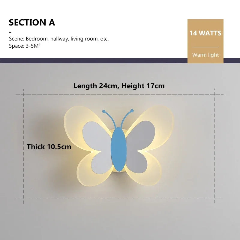 Modern LED Butterfly Wall Light For Bedroom Children's Room Bedside Wall Lamp Creative Personality Wall Decor Butterfly Sconce