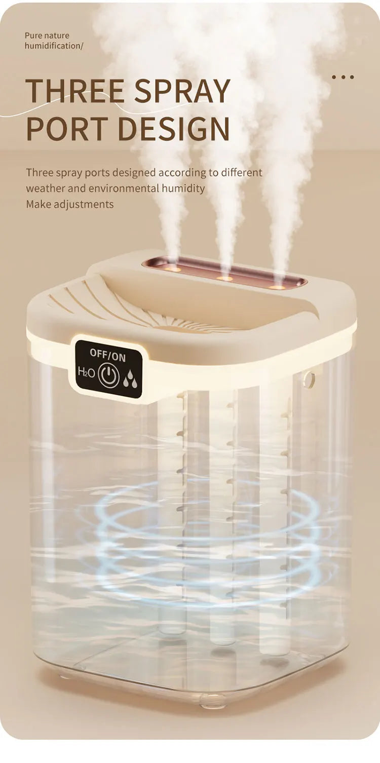 TINSOL 2L Large-Capacity Humidifier with Triple Nozzles and Night Light, Type-C Port, Air Purifier for Bedrooms and Living Rooms